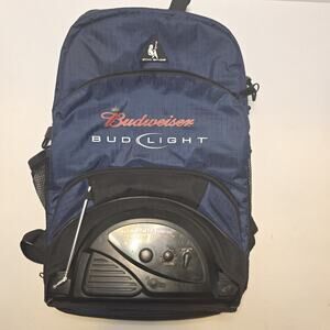 Budweiser Bud Light Logo Zip off AM/FM Radio Zoo Bags Backpack Blue Black